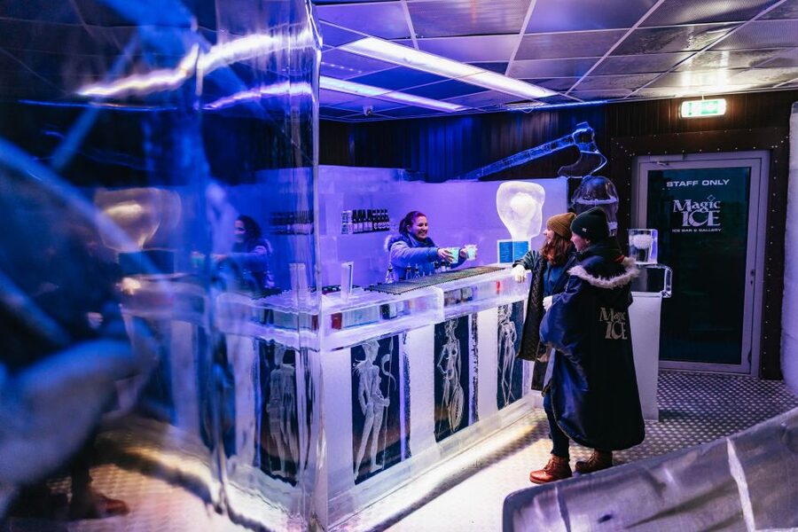 Reykjavik: Magic Ice Bar Entrance and Welcome Drink - The Ice Art and Viking Themes: Walking Through 60+ Tons of Carvings